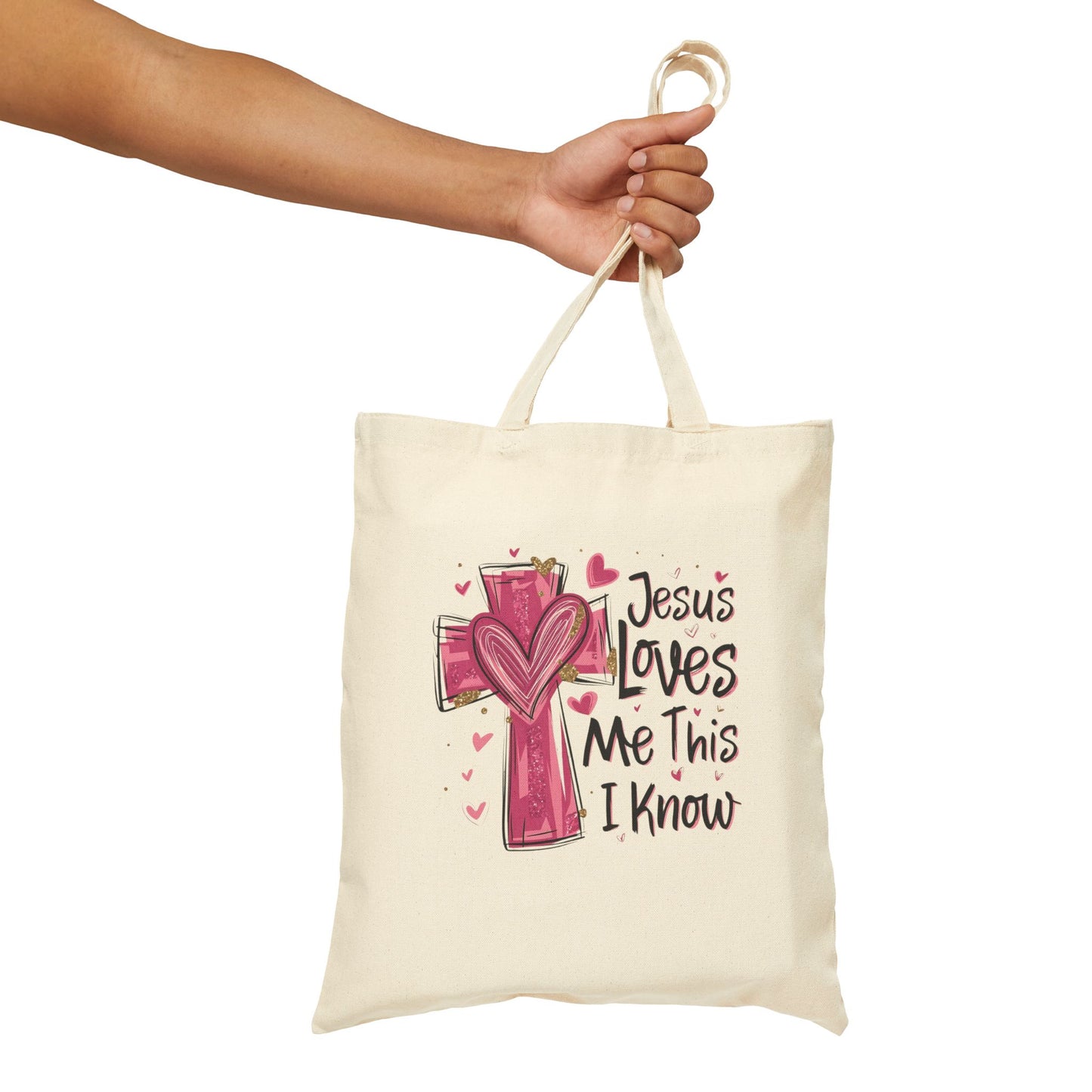 Jesus Loves Me Canvas Tote Bag – Faith Cross Heart Grocery & Church Shopper