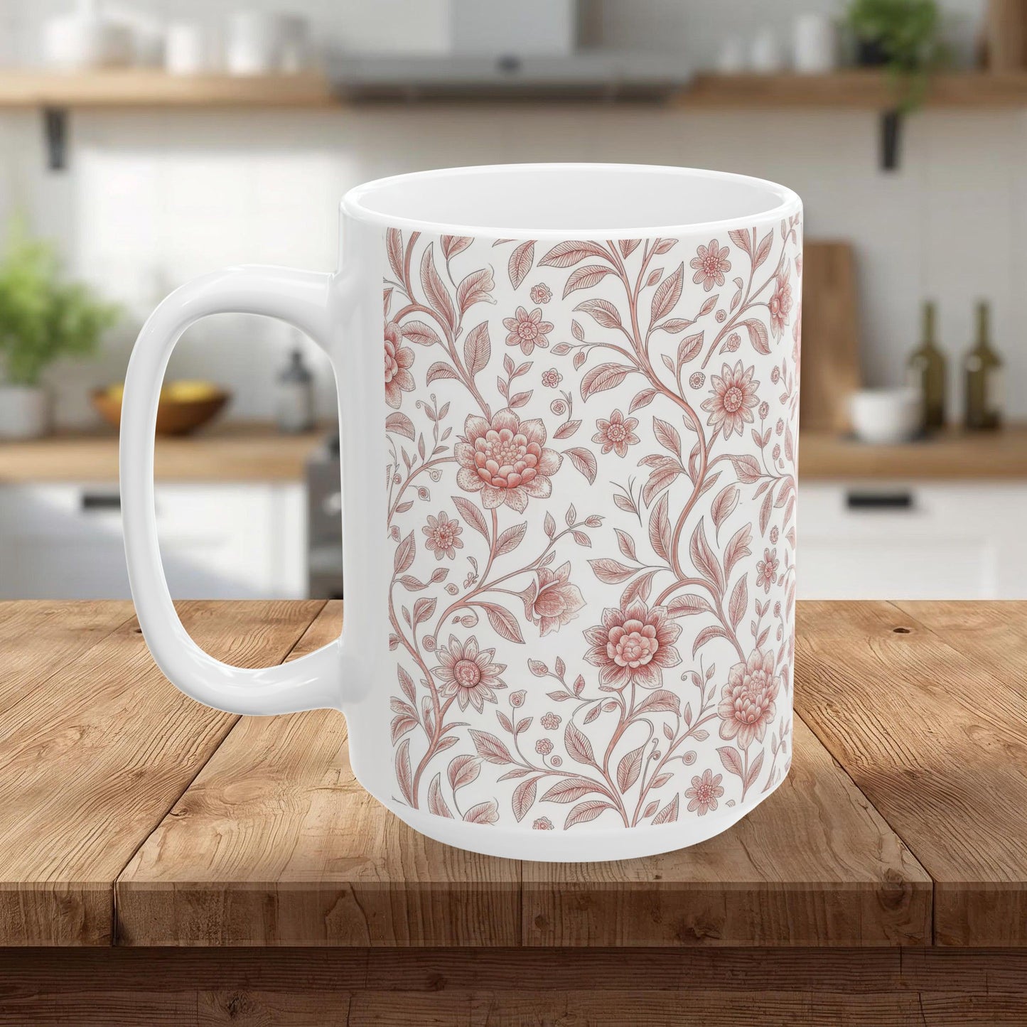 Vintage Rose Floral Ceramic Mug – Pink Botanical Pattern / Gift Mug(11oz & 15oz)