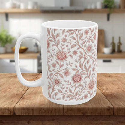 Vintage Rose Floral Ceramic Mug – Pink Botanical Pattern / Gift Mug(11oz & 15oz)