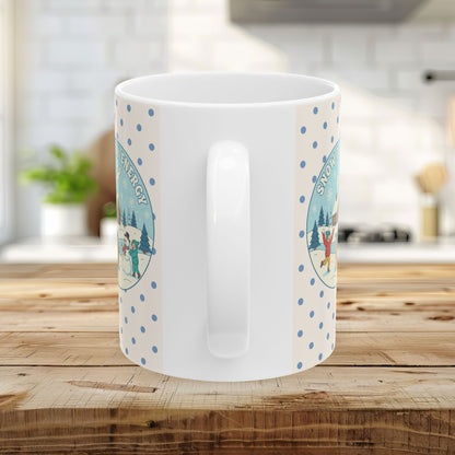Snow Day Memories Ceramic Mug — Cozy Cabin Winter Scene/ Gift Mug (11oz & 15oz)
