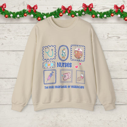 Nurses Heartbeat of Healthcare Sweatshirt – Cute Medical Worker Crewneck, Nurse Appreciation Gift, Healthcare Hero Pullover