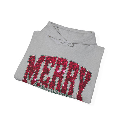 Merry Christmas Glitter Hoodie – Festive Holiday Sparkle Pullover, Cozy Christmas Sweatshirt, Winter Gift