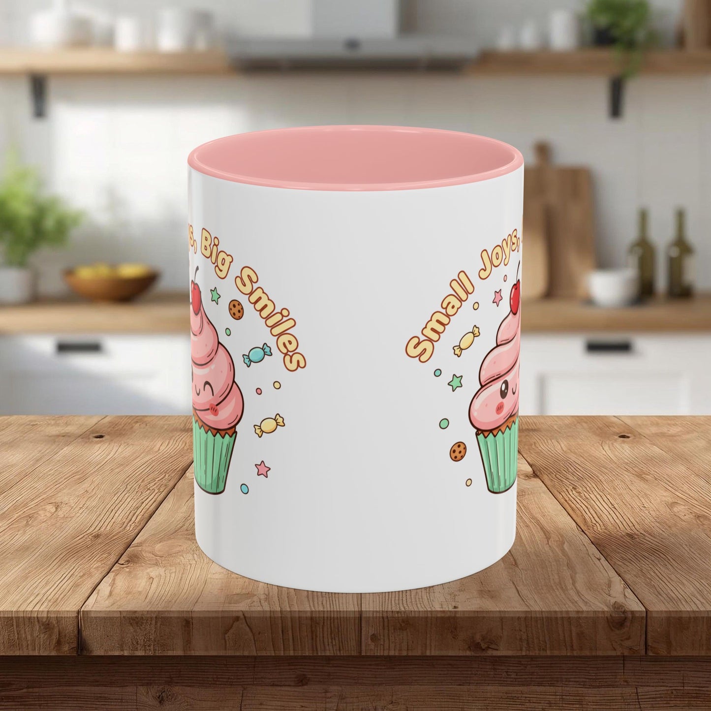 Cupcake Mug - "Small Joys, Big Smiles" Cute Kawaii Accent Coffee Mug/ Gift Mug (11/15oz)