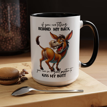 Funny Donkey 'Kiss My Butt' Accent Coffee Mug (11/15oz)