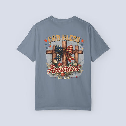 Patriotic God Bless America T-Shirt — Est. 1776 Flag Bow Tee