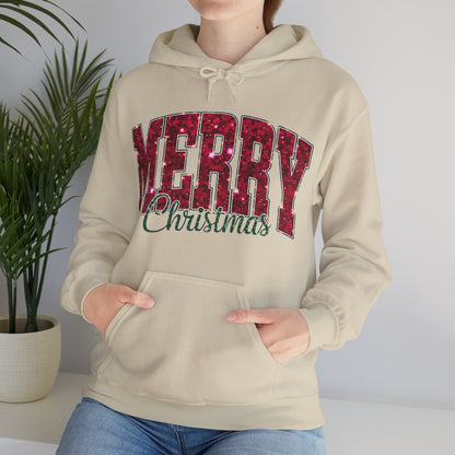 Merry Christmas Glitter Hoodie – Festive Holiday Sparkle Pullover, Cozy Christmas Sweatshirt, Winter Gift