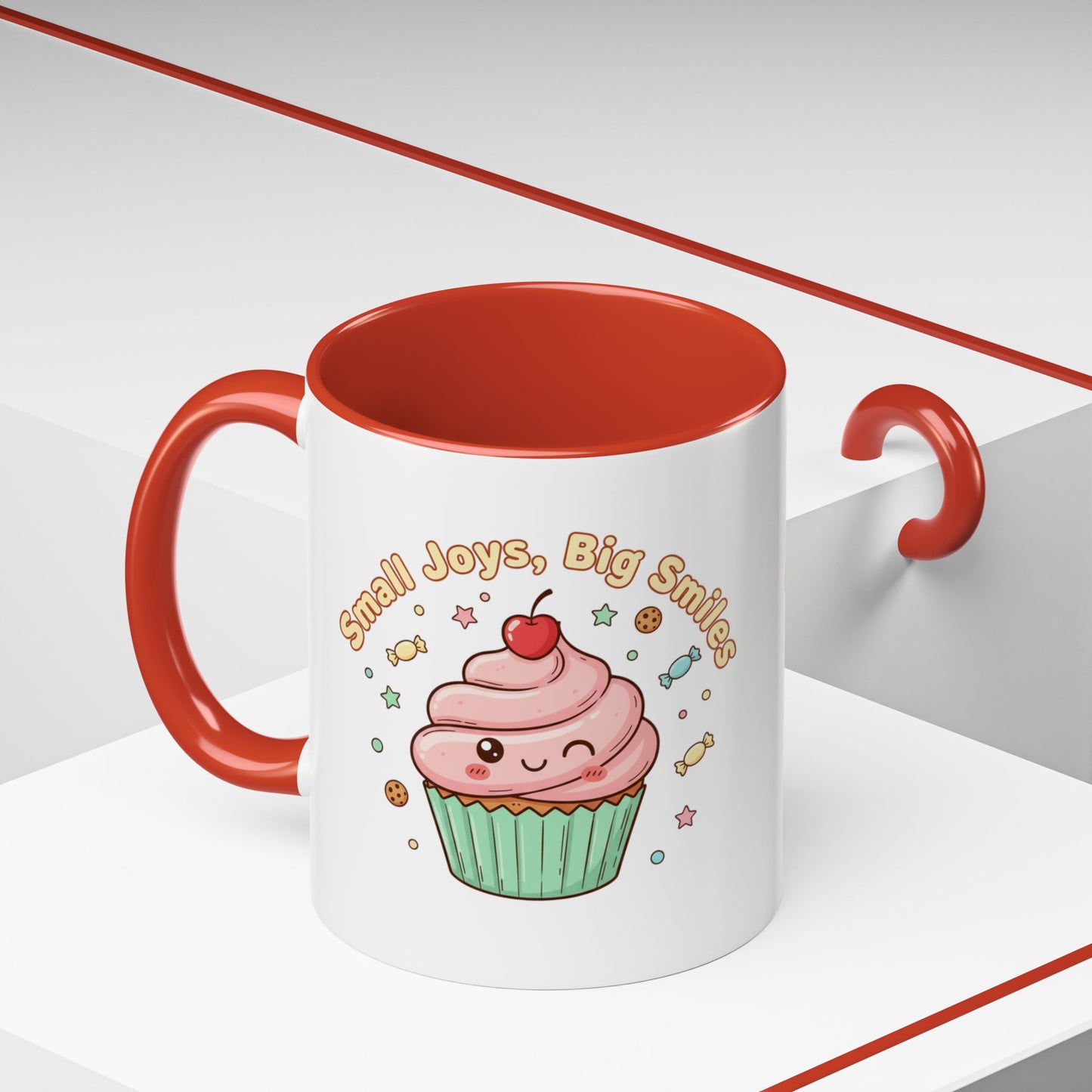 Cupcake Mug - "Small Joys, Big Smiles" Cute Kawaii Accent Coffee Mug/ Gift Mug (11/15oz)