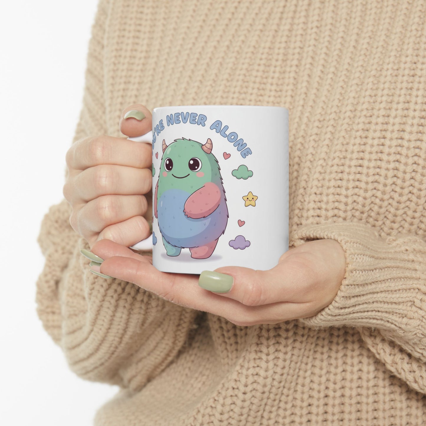 You’re Never Alone Mug – Cute Comfort Creature Ceramic Mug, Encouraging Gift Cup