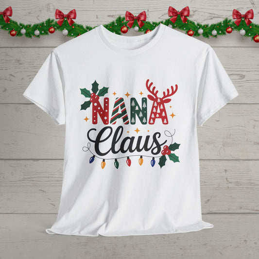 Nana Claus Christmas Tee – Festive Nana Holiday T‑Shirt with Lights & Reindeer