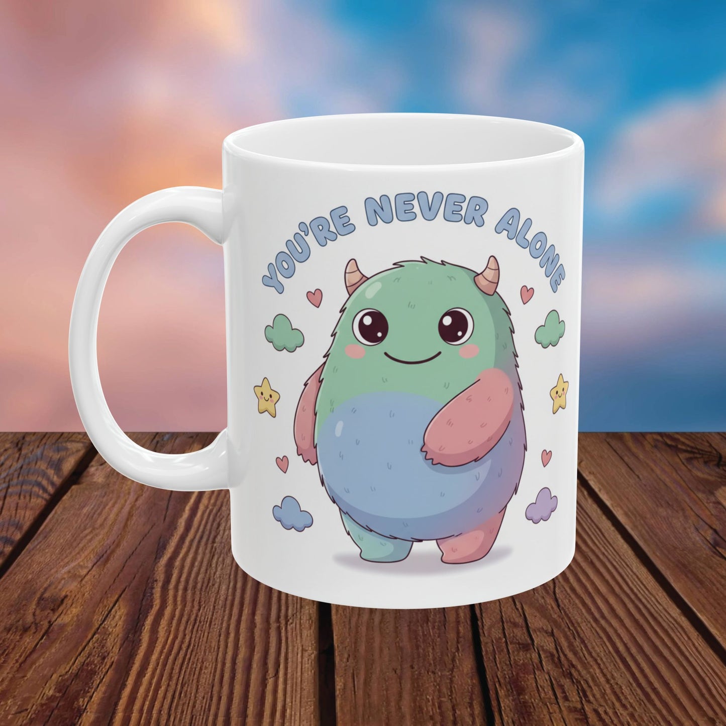You’re Never Alone Mug – Cute Comfort Creature Ceramic Mug, Encouraging Gift Cup