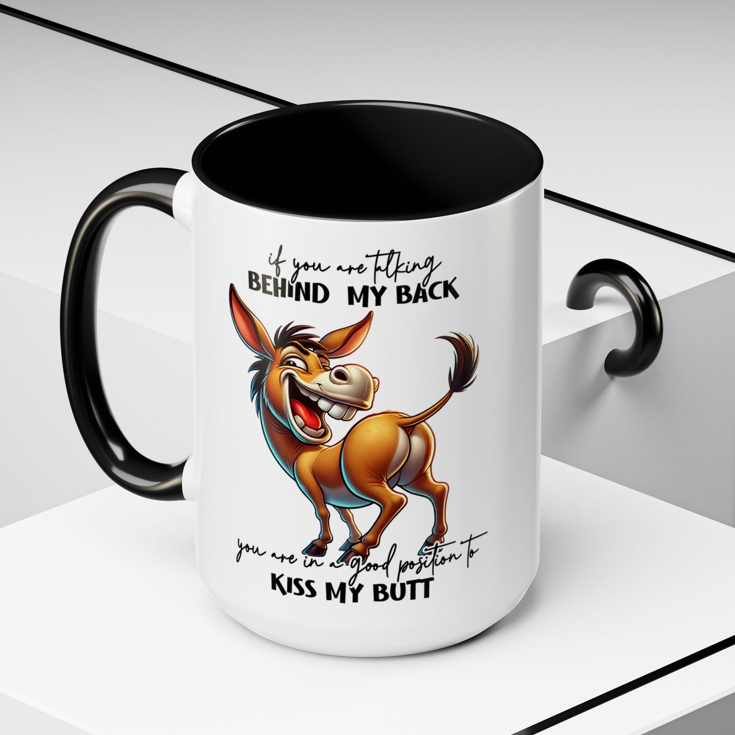 Funny Donkey 'Kiss My Butt' Accent Coffee Mug (11/15oz)