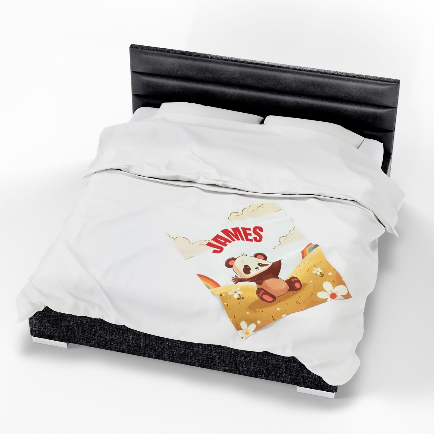 Personalized Kids Panda Blanket – Custom Name Plush Throw with Rainbows, Flowers & Cute Cartoon Panda| Soft Nursery & Toddler Gift