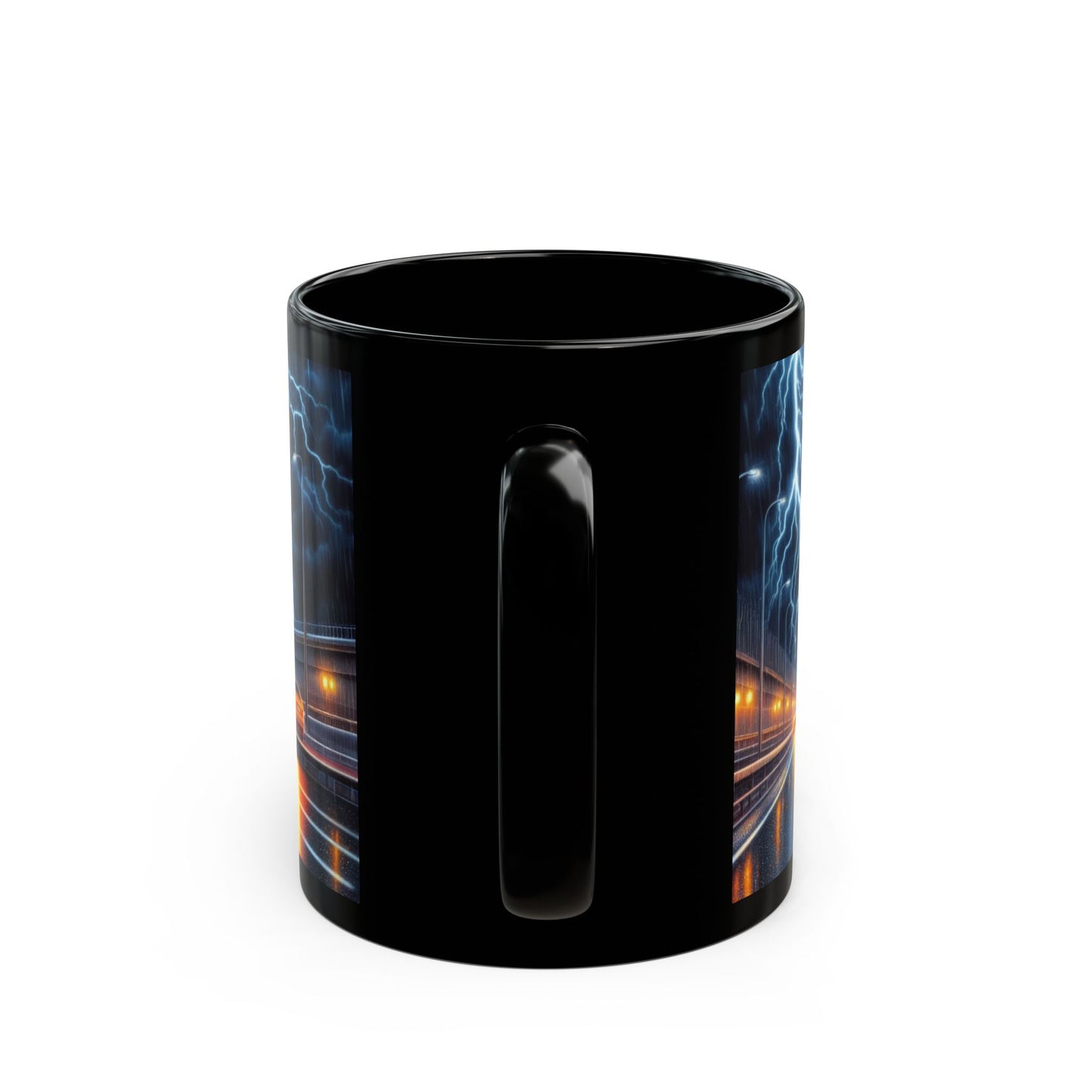 Biker Cat Riding Through Lightning mug - ceramic gift mug (11oz/15oz)