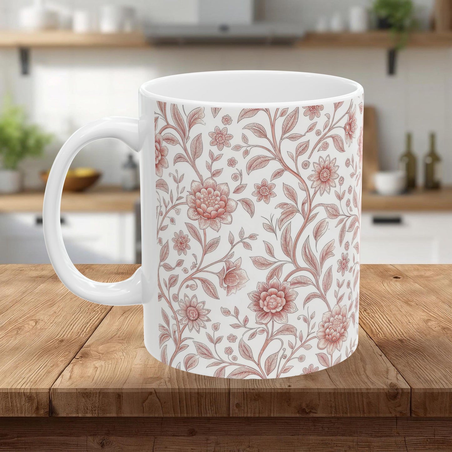 Vintage Rose Floral Ceramic Mug – Pink Botanical Pattern / Gift Mug(11oz & 15oz)