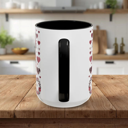 Floral Cat Heart Accent Coffee Mug — Gift Mug (11/15oz)