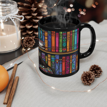 Black Cat Stained Glass Mug – Colorful Gothic Cat Coffee Mug, Artistic Cat Lover Gift, Vibrant Mosaic Cat Cup (11oz & 15oz)