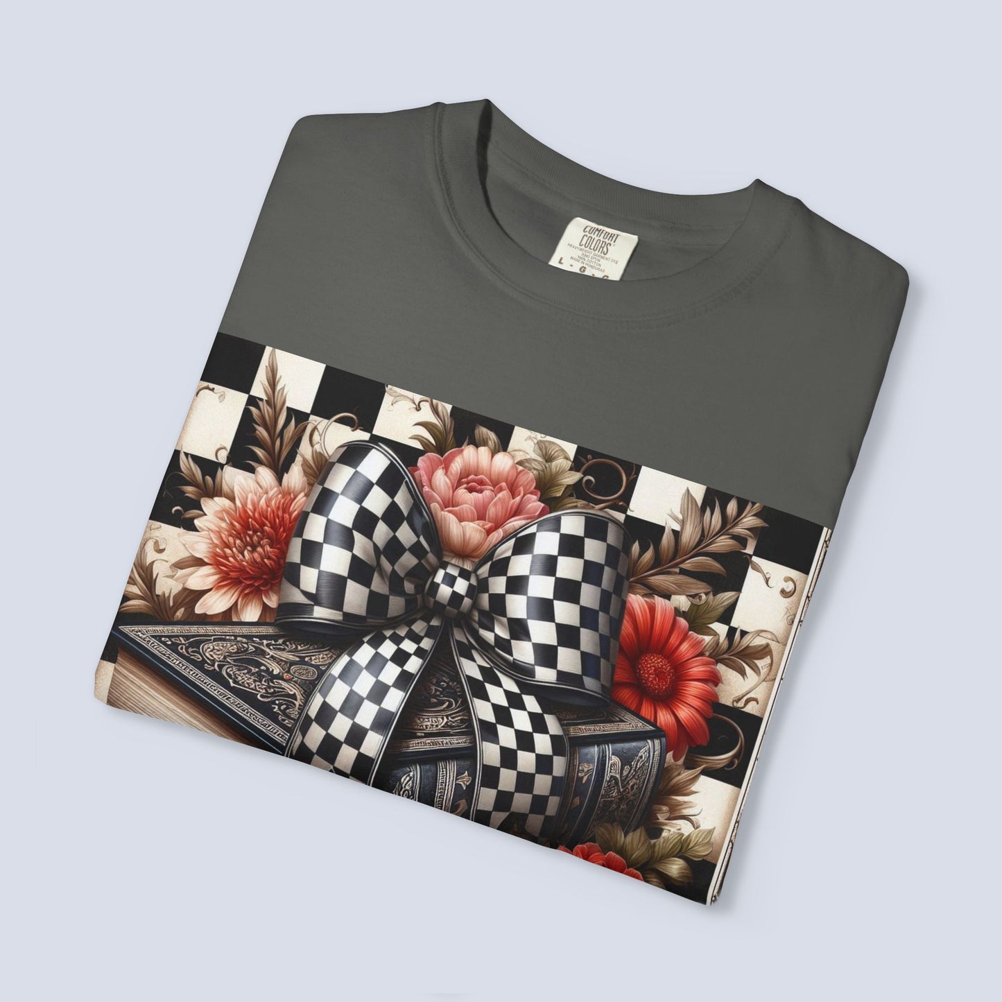 Checkered Bow Books Shirt | Floral Book Lover Tee | Cottagecore Reading Shirt | Gift for Readers | Bookish Graphic Tee | Dark Academia Shirt