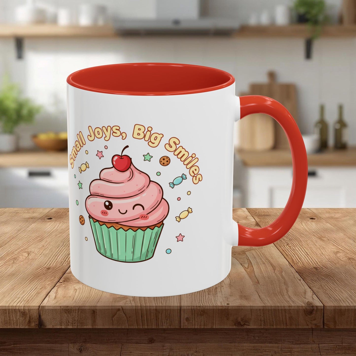 Cupcake Mug - "Small Joys, Big Smiles" Cute Kawaii Accent Coffee Mug/ Gift Mug (11/15oz)