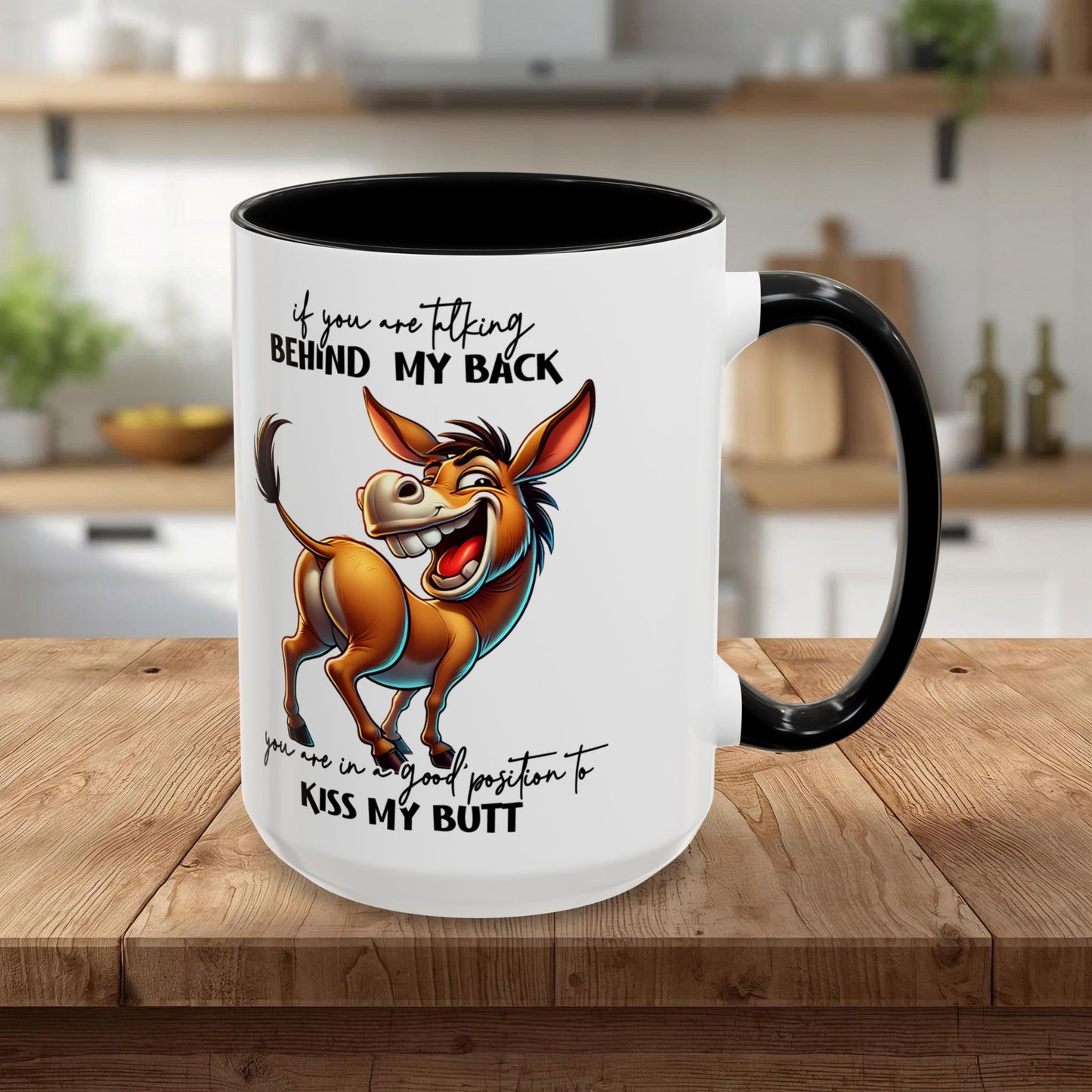 Funny Donkey 'Kiss My Butt' Accent Coffee Mug (11/15oz)