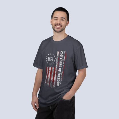 "250 Years of Freedom 1776–2026" Distressed American Flag Patriotic Tee