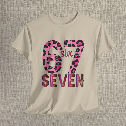 67 Seven Pink Leopard Print Tee — Birthday Number Shirt