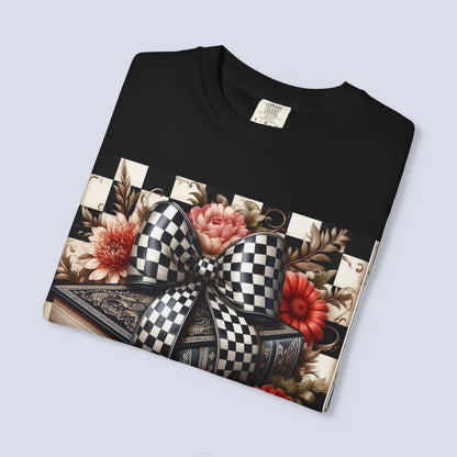 Checkered Bow Books Shirt | Floral Book Lover Tee | Cottagecore Reading Shirt | Gift for Readers | Bookish Graphic Tee | Dark Academia Shirt
