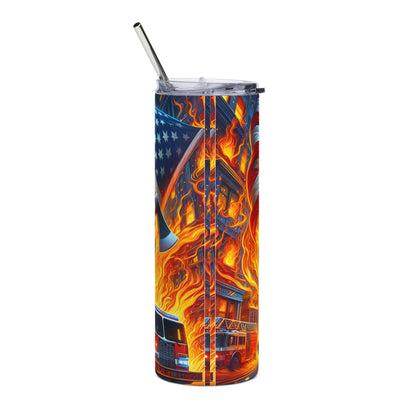 Firefighter Tribute 20 oz Skinny Tumbler | Stainless Steel First Responder Drinkware | Patriotic Firefighter Cup
