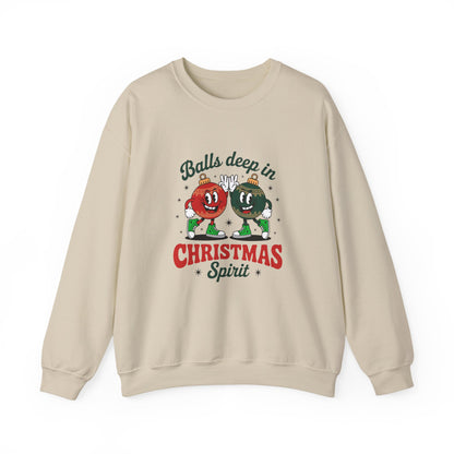 Christmas Golf Sweatshirt — “Balls Deep in Christmas Spirit” Holiday Crewneck