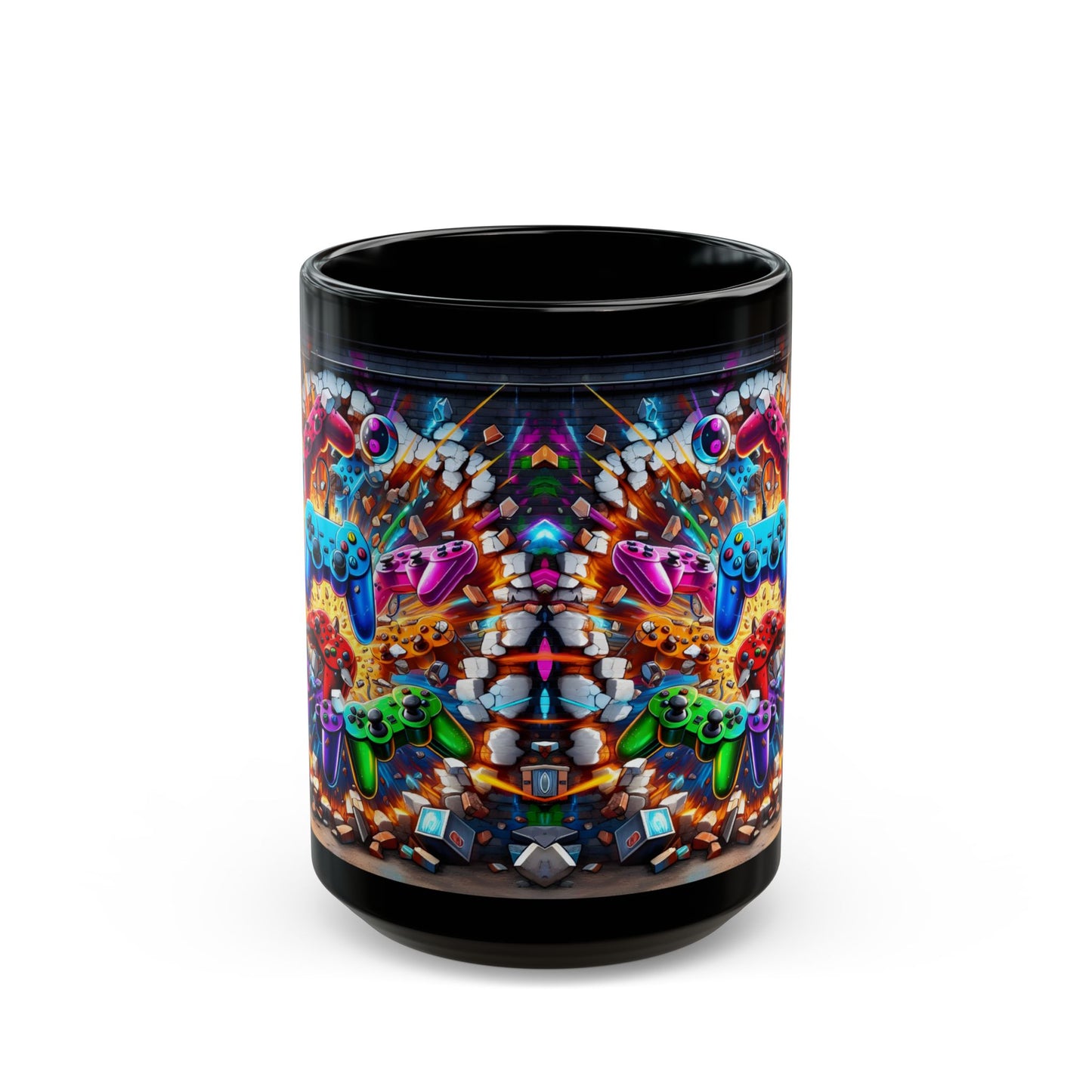 Gamer Controllers Black Mug, Colorful Retro Gaming Art, gift mug(11oz/15oz)