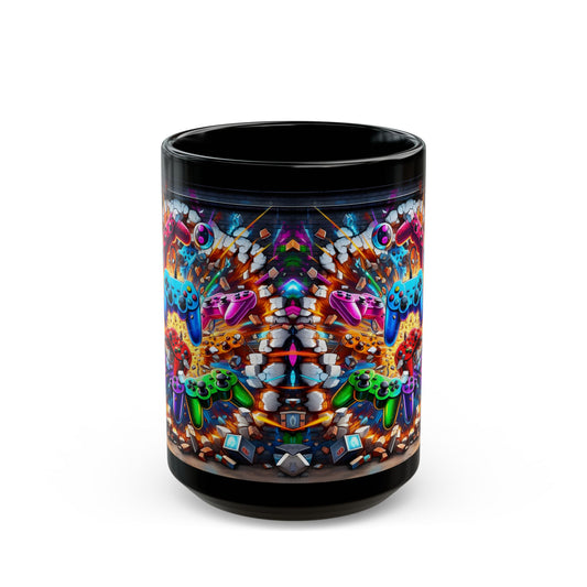 Gamer Controllers Black Mug, Colorful Retro Gaming Art, gift mug(11oz/15oz)