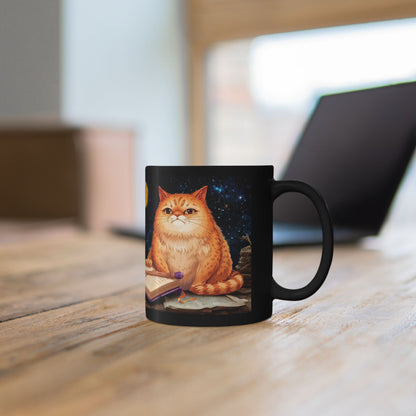 Magical Owl & Cat Mug – Black Fantasy Coffee Cup 11 oz-15 oz