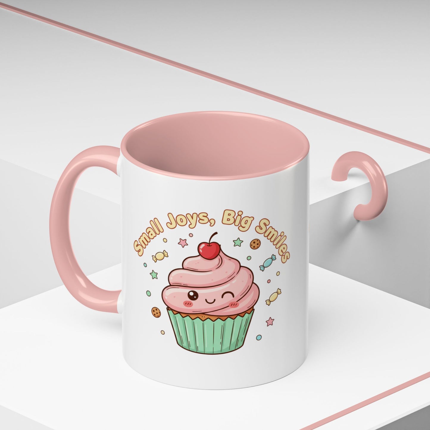 Cupcake Mug - "Small Joys, Big Smiles" Cute Kawaii Accent Coffee Mug/ Gift Mug (11/15oz)