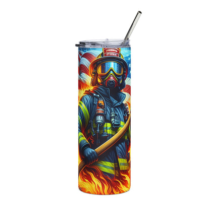 Firefighter Tribute 20 oz Skinny Tumbler | Stainless Steel First Responder Drinkware | Patriotic Firefighter Cup