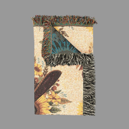 Custom Woven Blanket Cowboy Hat & Sunflowers – Personalized “She’s a Wildflower” Throw, Western Boho Floral Blanket Gift