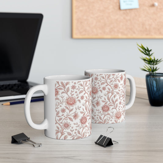 Vintage Rose Floral Ceramic Mug – Pink Botanical Pattern / Gift Mug(11oz & 15oz)