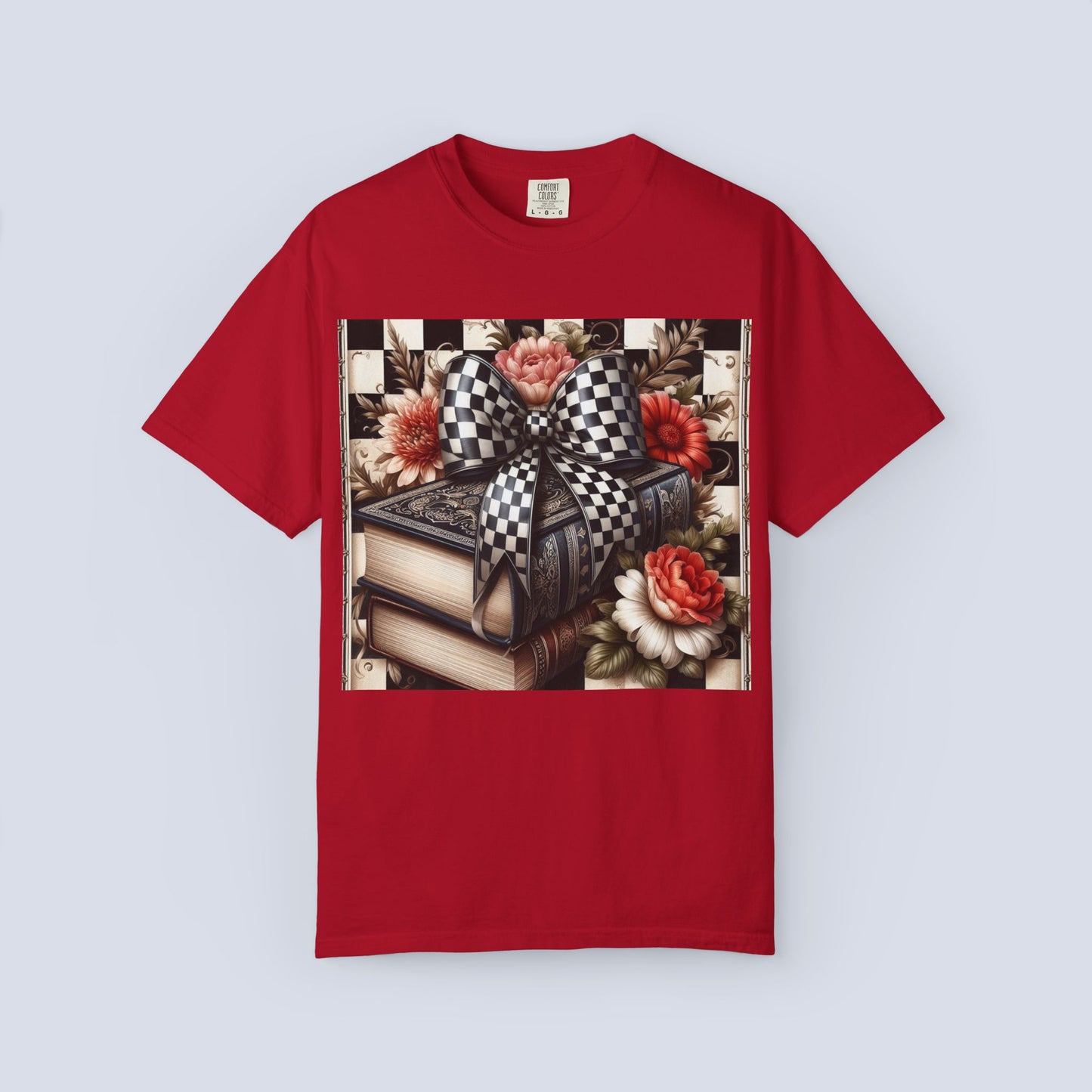 Checkered Bow Books Shirt | Floral Book Lover Tee | Cottagecore Reading Shirt | Gift for Readers | Bookish Graphic Tee | Dark Academia Shirt