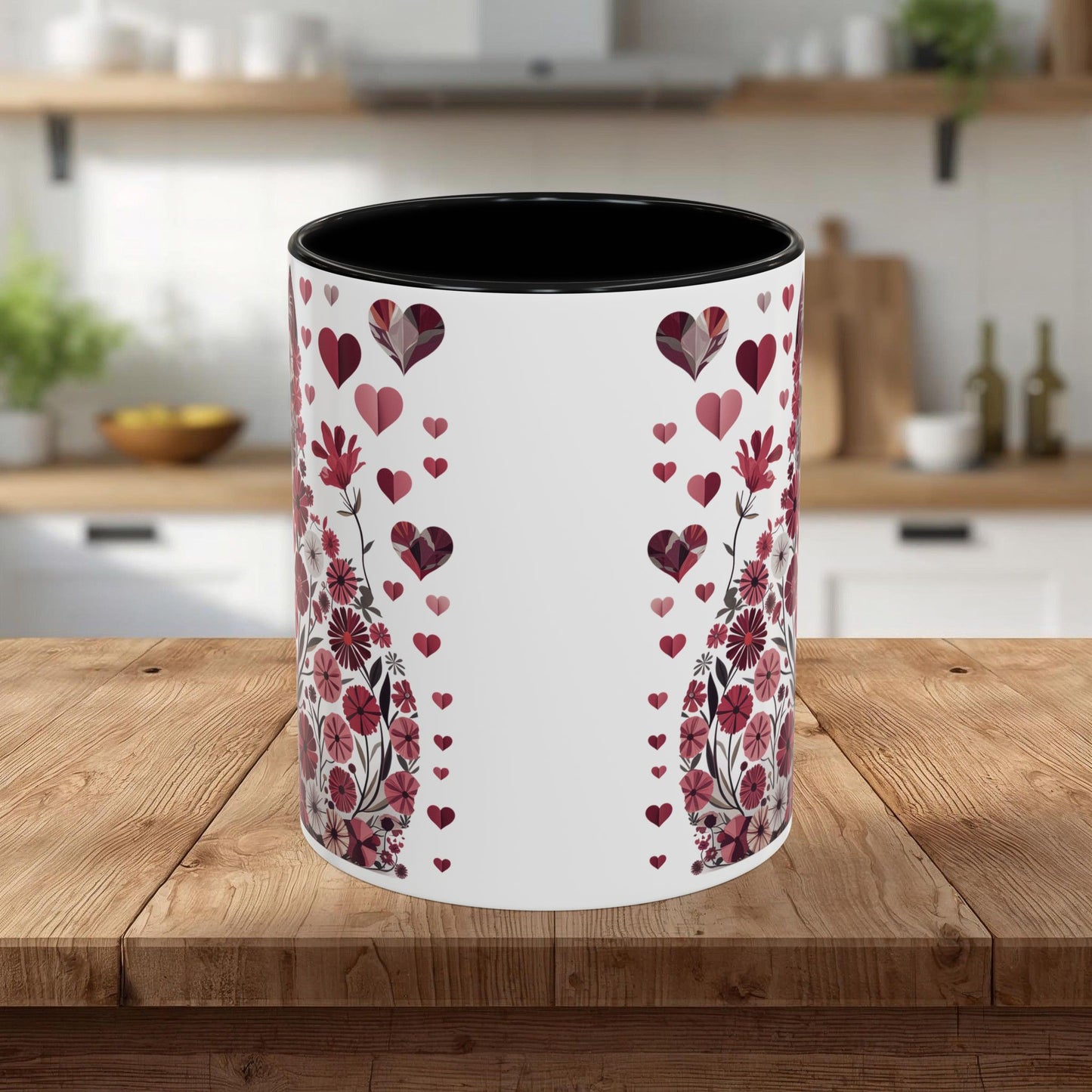 Floral Cat Heart Accent Coffee Mug — Gift Mug (11/15oz)