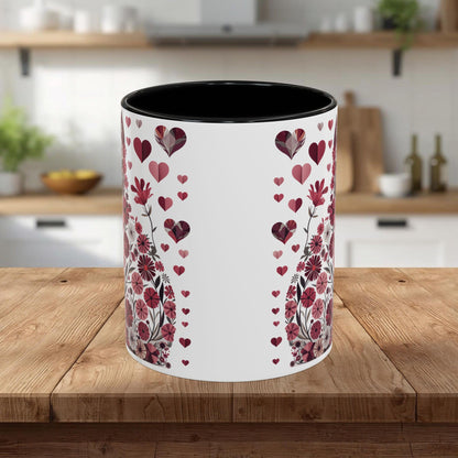 Floral Cat Heart Accent Coffee Mug — Gift Mug (11/15oz)