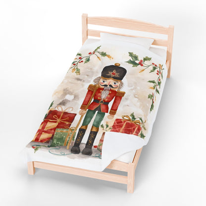 Nutcracker Christmas Velveteen Plush Blanket – Festive Holiday Throw with Presents & Holly