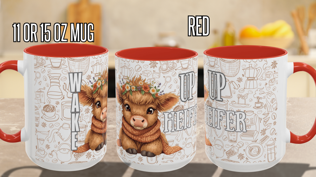 Cute Highland Cow Coffee Mug - Heffier Wake Up! Perfect Gift for Animal Lovers, Cute Mug, Kitchen Decor, Cozy Coffee Cup, Gift for Cow Lovers