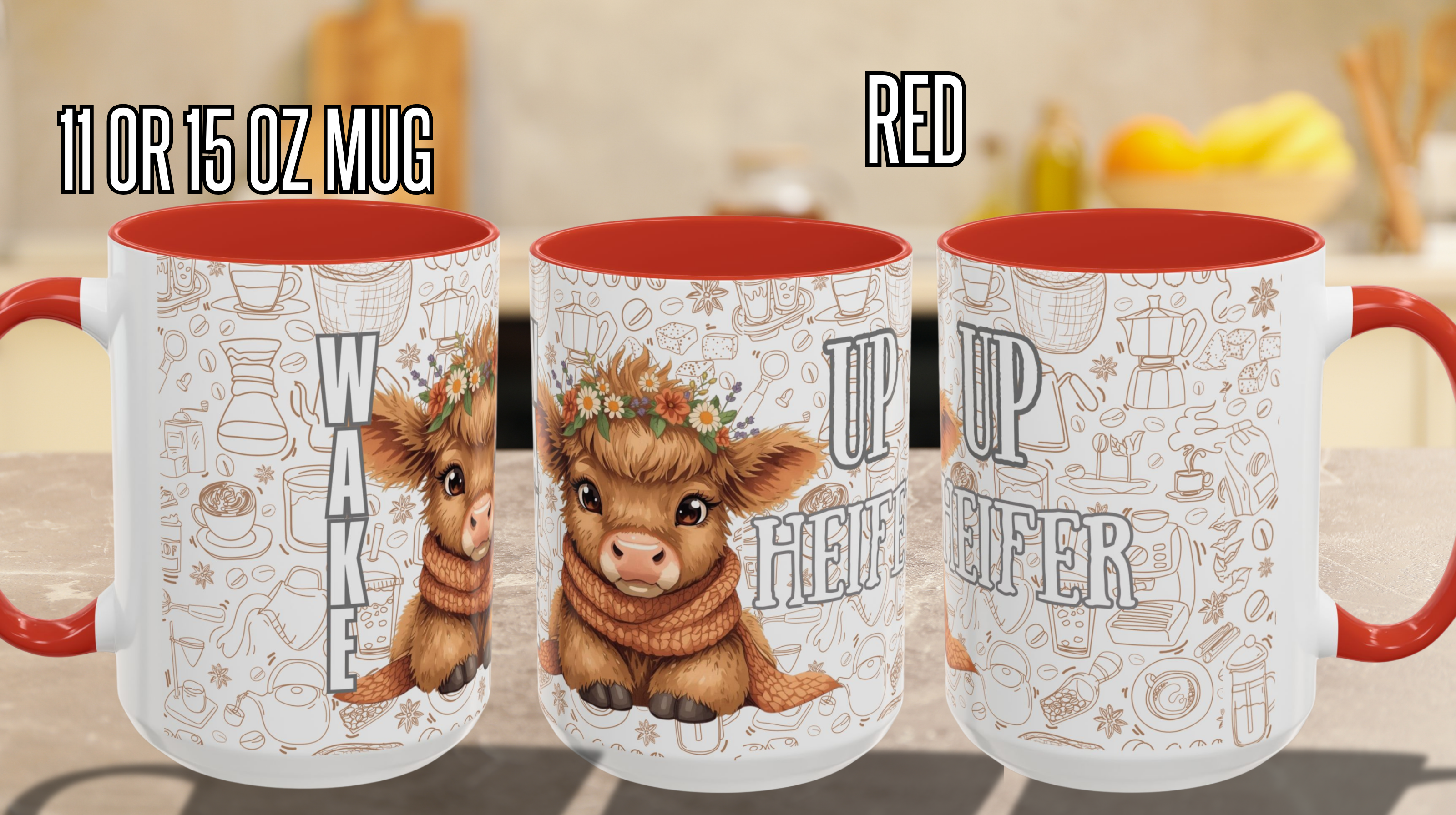 Cute Highland Cow Coffee Mug - Heffier Wake Up! Perfect Gift for Animal Lovers, Cute Mug, Kitchen Decor, Cozy Coffee Cup, Gift for Cow Lovers