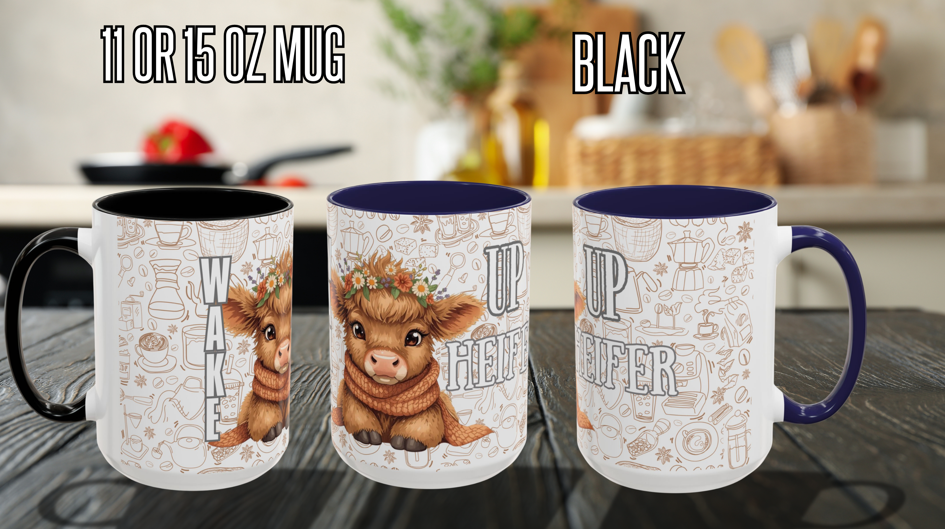 Cute Highland Cow Coffee Mug - Heffier Wake Up! Perfect Gift for Animal Lovers, Cute Mug, Kitchen Decor, Cozy Coffee Cup, Gift for Cow Lovers