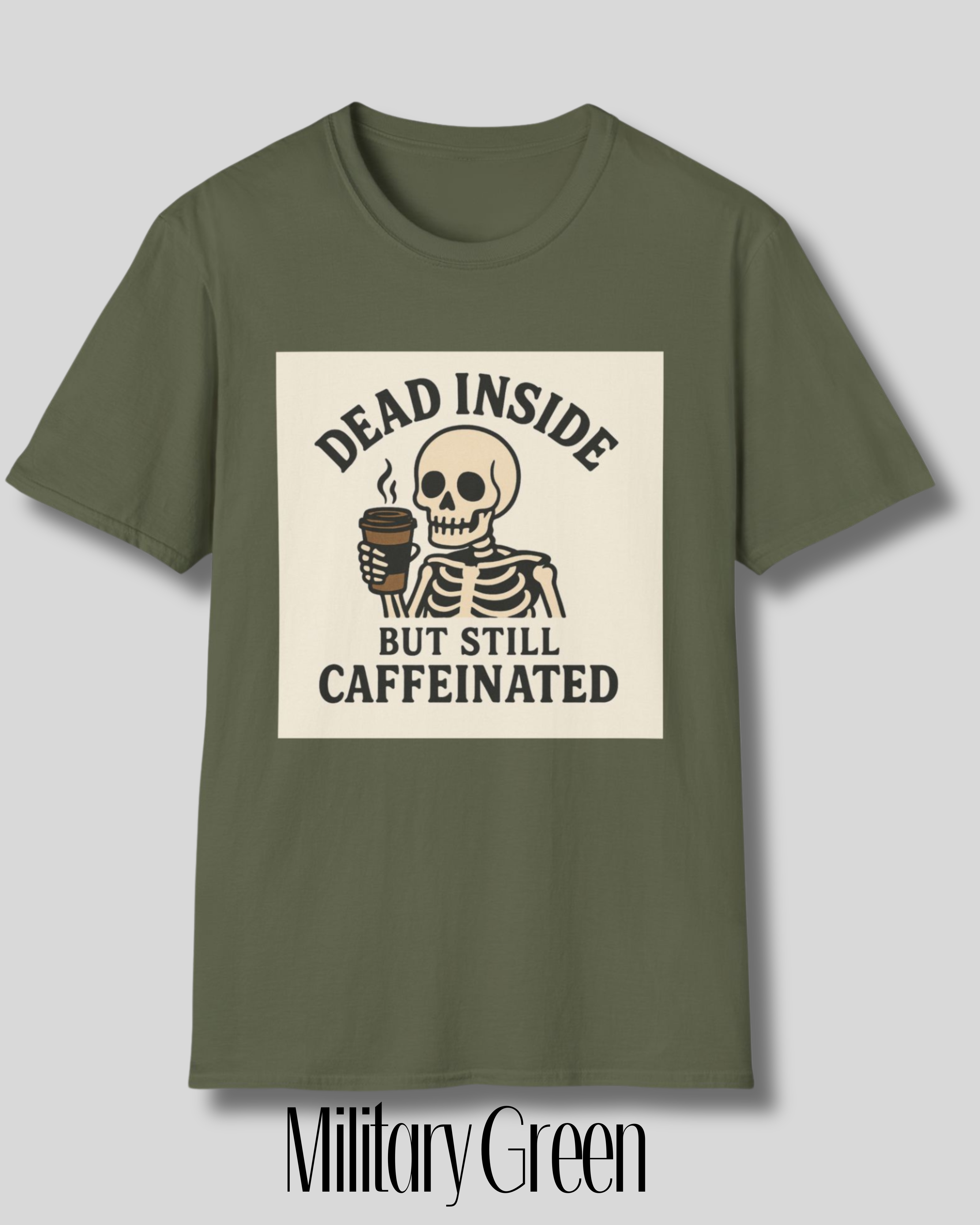 Caffeinated Skeleton Unisex Softstyle T-Shirt - Perfect for Coffee Lovers