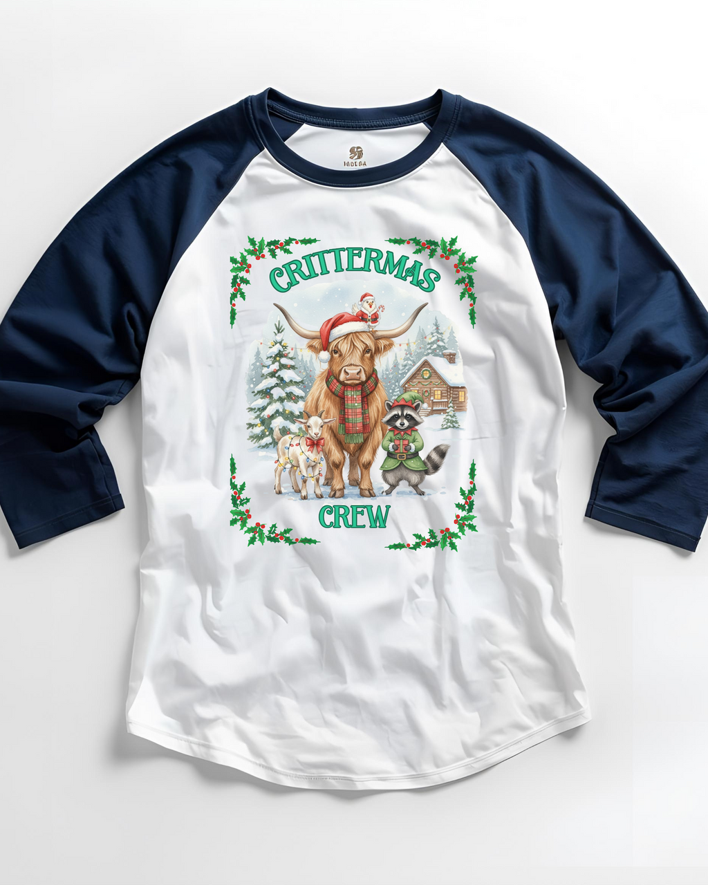 Unisex Three-Quarter Sleeve Raglan Shirt - Crittermas Crew Holiday Tee, Fun Family Gatherings, Christmas Parties, Animal Lovers Gift
