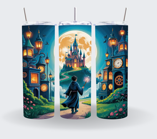 Wizard Castle 20oz Skinny Tumbler | Steampunk Fantasy Insulated Cup