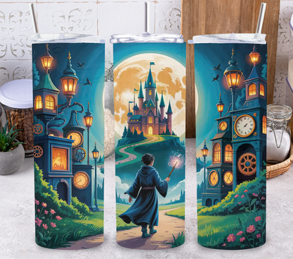 Wizard Castle 20oz Skinny Tumbler | Steampunk Fantasy Insulated Cup