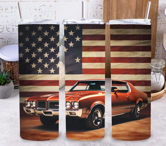 Vintage Muscle Car American Flag 20oz Stainless Steel Tumbler
