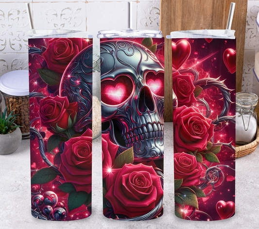 Skull and Roses Gothic Heart Eyes 20oz Stainless Steel Tumbler