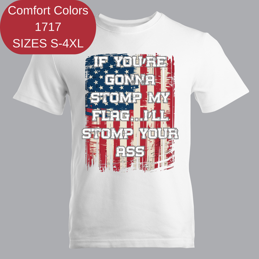 Patriotic Graphic T-Shirt — "If You're Gonna Stomp My Flag I'll Stomp Your Ass"