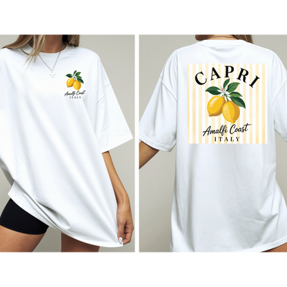 Amalfi Coast Lemon Capri Postcard T-Shirt, Front and Back Design, Comfort Colors 1717, sizes S-4X